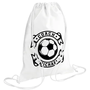 Soccer coach, Backpack pouch GYMBAG white (28x40cm)