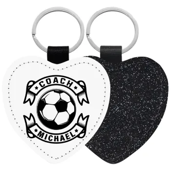 Soccer coach, Μπρελόκ PU δερμάτινο glitter καρδιά ΜΑΥΡΟ