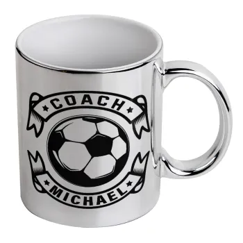 Soccer coach, Κούπα κεραμική, ασημένια καθρέπτης, 330ml