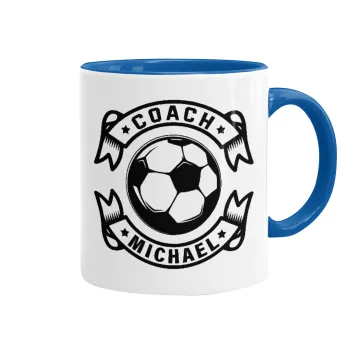 Soccer coach, Mug colored blue, ceramic, 330ml