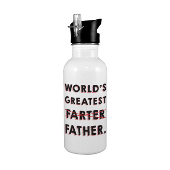 World's greatest farter, White water bottle with straw, stainless steel 600ml