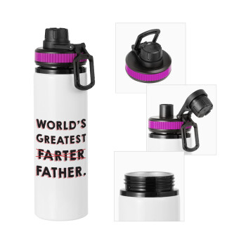 World's greatest farter, Metallic water bottle with safety lid, 850ml aluminum