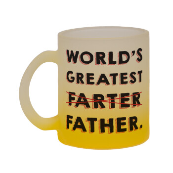 World's greatest farter, Κούπα γυάλινη δίχρωμη με βάση το κίτρινο ματ, 330ml