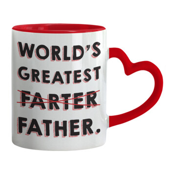 World's greatest farter, Mug heart red handle, ceramic, 330ml