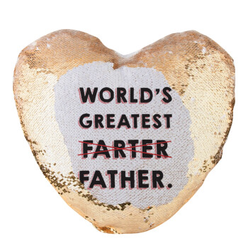 World's greatest farter, Μαξιλάρι καναπέ καρδιά Μαγικό Χρυσό με πούλιες 40x40cm περιέχεται το  γέμισμα