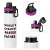 Metallic water bottle with safety lid, 850ml aluminum
