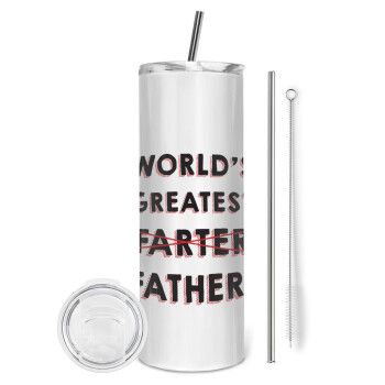 World's greatest farter, Eco friendly ποτήρι θερμό (tumbler) από ανοξείδωτο ατσάλι 600ml, με μεταλλικό καλαμάκι & βούρτσα καθαρισμού