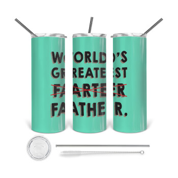 World's greatest farter, Tumbler ποτήρι θερμό από ανοξείδωτο ατσάλι 600ml, με μεταλλικό καλαμάκι & βούρτσα καθαρισμού