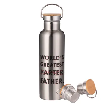 World's greatest farter, Stainless steel Silver with wooden lid (bamboo), double wall, 750ml