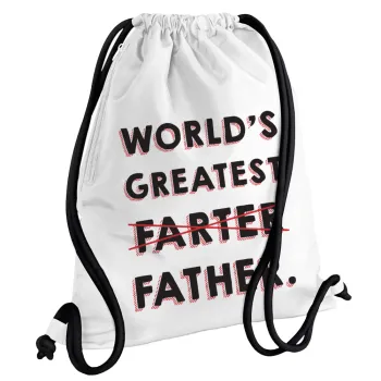 World's greatest farter, Backpack pouch GYMBAG white, with pocket (40x48cm) & thick cords