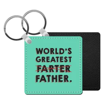 World's greatest farter, Μπρελόκ Δερματίνη, τετράγωνο ΜΑΥΡΟ (5x5cm)