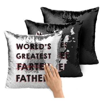 World's greatest farter, Μαξιλάρι καναπέ Μαγικό Μαύρο με πούλιες 40x40cm περιέχεται το γέμισμα