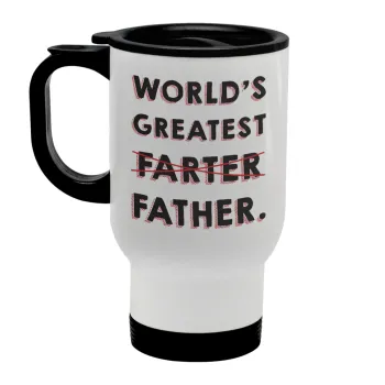 World's greatest farter, Stainless steel travel mug with lid, double wall white 450ml