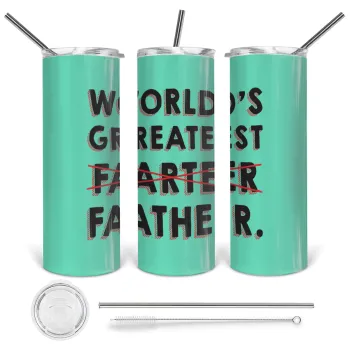 World's greatest farter, Tumbler ποτήρι θερμό από ανοξείδωτο ατσάλι 600ml, με μεταλλικό καλαμάκι & βούρτσα καθαρισμού