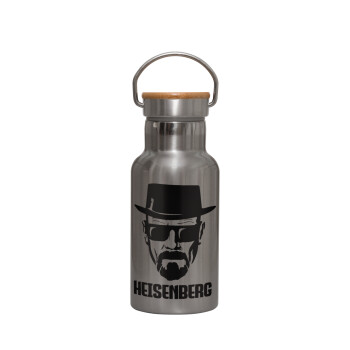 Heisenberg breaking bad, Stainless steel metallic thermos flask, silver with a bamboo lid, double-walled, 350ml.