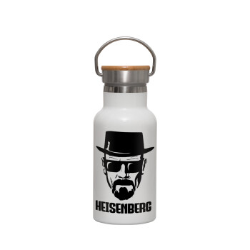 Heisenberg breaking bad, Μεταλλικό παγούρι θερμός (Stainless steel) Λευκό με ξύλινο καπακι (bamboo), διπλού τοιχώματος, 350ml