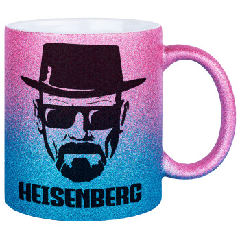 Heisenberg breaking bad, Κούπα Χρυσή/Μπλε Glitter, κεραμική, 330ml