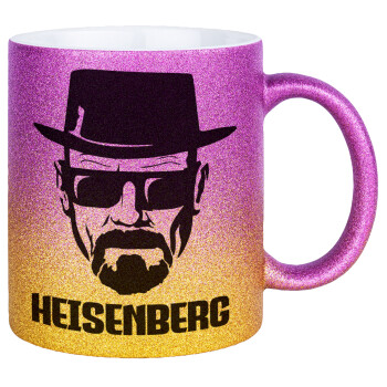 Heisenberg breaking bad, Κούπα Χρυσή/Ροζ Glitter, κεραμική, 330ml