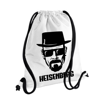 Heisenberg breaking bad, Τσάντα πλάτης πουγκί GYMBAG λευκή, με τσέπη (40x48cm) & χονδρά κορδόνια