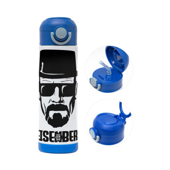 Heisenberg breaking bad, Children's hot water bottle, stainless steel, with safety straw, BLUE (500ml)