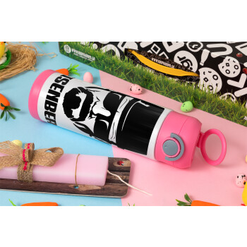 Heisenberg breaking bad, Easter candle, Childrens hot water bottle, stainless steel, with safety straw, PINK (500ml)