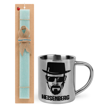 Heisenberg breaking bad, Πασχαλινό Σετ, μεταλλική κούπα θερμό (300ml) & πασχαλινή λαμπάδα αρωματική πλακέ (30cm) (ΤΙΡΚΟΥΑΖ)