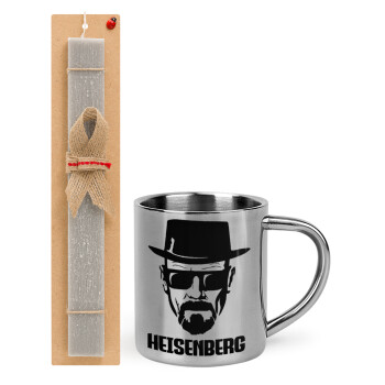 Heisenberg breaking bad, Easter Set, metallic thermal cup (300ml) & Easter aromatic flat candle (30cm) (GRAY)