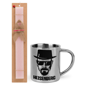 Heisenberg breaking bad, Πασχαλινό Σετ, μεταλλική κούπα θερμό (300ml) & πασχαλινή λαμπάδα αρωματική πλακέ (30cm) (ΡΟΖ)