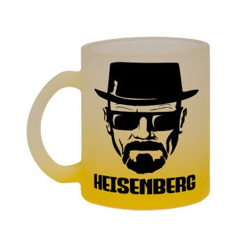 Heisenberg breaking bad, Κούπα γυάλινη δίχρωμη με βάση το κίτρινο ματ, 330ml