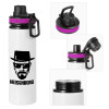 Metallic water bottle with safety lid, 850ml aluminum