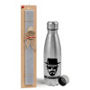Easter Set, metallic Inox water bottle (750ml) & aromatic flat Easter candle (30cm) (GRAY)