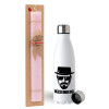 Easter Set, metallic stainless steel water bottle (750ml) & scented flat Easter candle (30cm) (PINK)