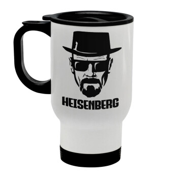 Heisenberg breaking bad, Stainless steel travel mug with lid, double wall white 450ml