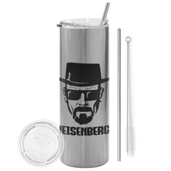 Heisenberg breaking bad, Eco friendly stainless steel Silver tumbler 600ml, with metal straw & cleaning brush