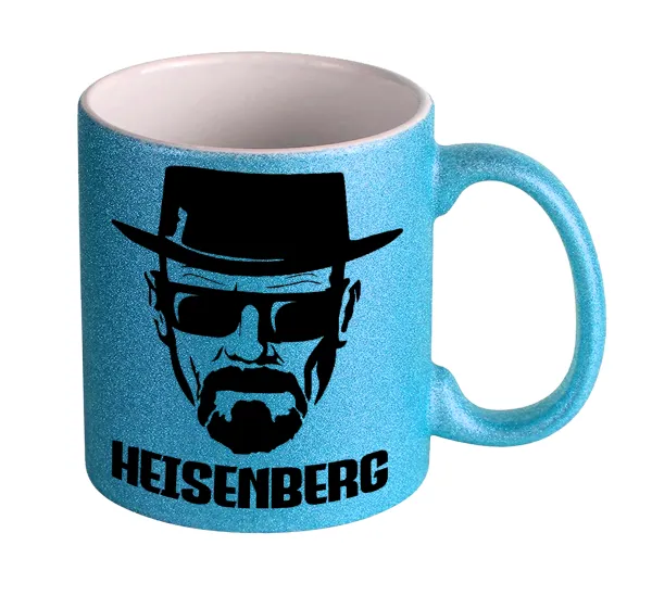 Heisenberg breaking bad — Light blue glitter mug that sparkles, ceramic, 330ml