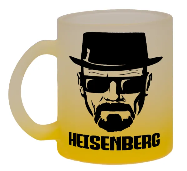 Heisenberg breaking bad — Two-tone glass mug with matte yellow base, 330ml