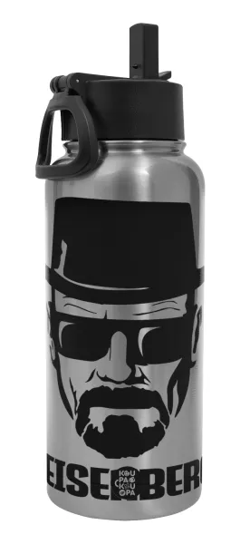 Heisenberg breaking bad — Μεταλλικό παγούρι θερμός Silver με καλαμάκι και χερούλι (Stainless steel), διπλού τοιχώματος, 950ml