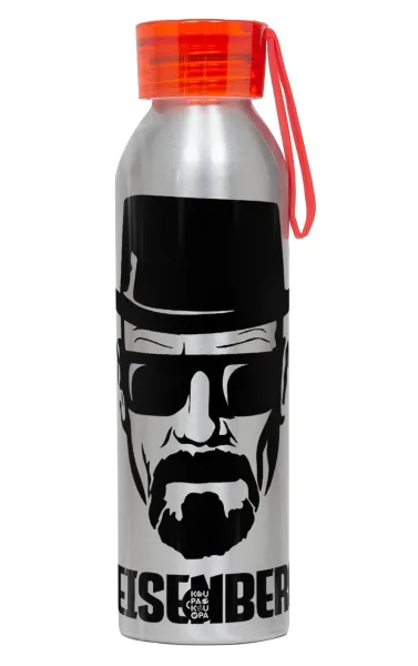 Heisenberg breaking bad — Αλουμινένιο Αθλητικό Μπουκάλι 650ml – Ασημί με Κόκκινο Καπάκι και Λουράκι Σιλικόνης