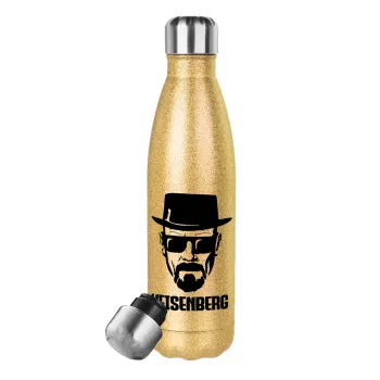 Heisenberg breaking bad, Glitter gold stainless steel thermos bottle, double-walled, 500ml