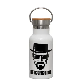 Heisenberg breaking bad, Metallic thermos (Stainless steel) White with wooden lid (bamboo), double-walled, 350ml