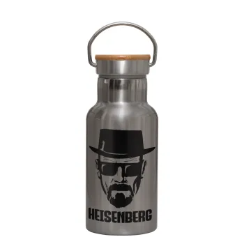 Heisenberg breaking bad, Μεταλλικό παγούρι θερμός (Stainless steel) Ασημένιο με ξύλινο καπακι (bamboo), διπλού τοιχώματος, 350ml