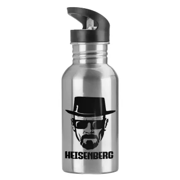 Heisenberg breaking bad, Water bottle Silver with straw, stainless steel 600ml