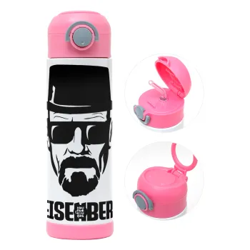 Heisenberg breaking bad, Children's hot water bottle, stainless steel, with safety straw, PINK (500ml)