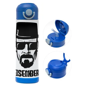 Heisenberg breaking bad, Children's hot water bottle, stainless steel, with safety straw, BLUE (500ml)
