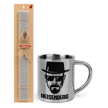 Heisenberg breaking bad, Πασχαλινή Λαμπάδα με μεταλλική κούπα θερμό (300ml) & κερί αρωματικό πλακέ (30cm) (ΓΚΡΙ)