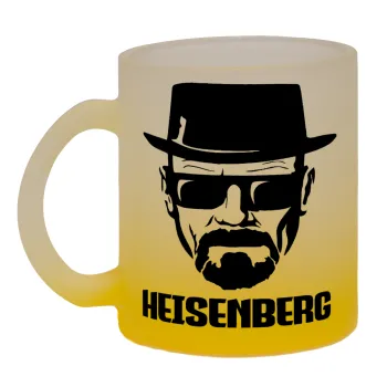 Heisenberg breaking bad, Κούπα γυάλινη δίχρωμη με βάση το κίτρινο ματ, 330ml