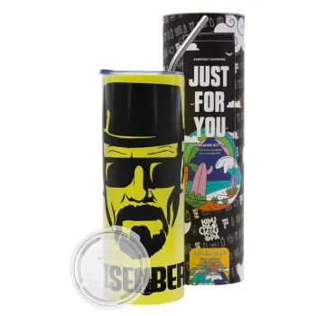 Heisenberg breaking bad, Neon Yellow Travel Tumbler, with metal straw (Stainless steel 304 Food grade, BPA free, 600ml)