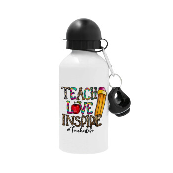 Teach, Love, Inspire, Metal water bottle, White, aluminum 500ml