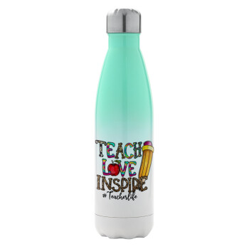 Teach, Love, Inspire, Metal mug thermos Green/White (Stainless steel), double wall, 500ml