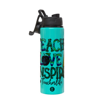 Teach, Love, Inspire, Μεταλλικό παγούρι νερού με καπάκι ασφαλείας, αλουμινίου 850ml